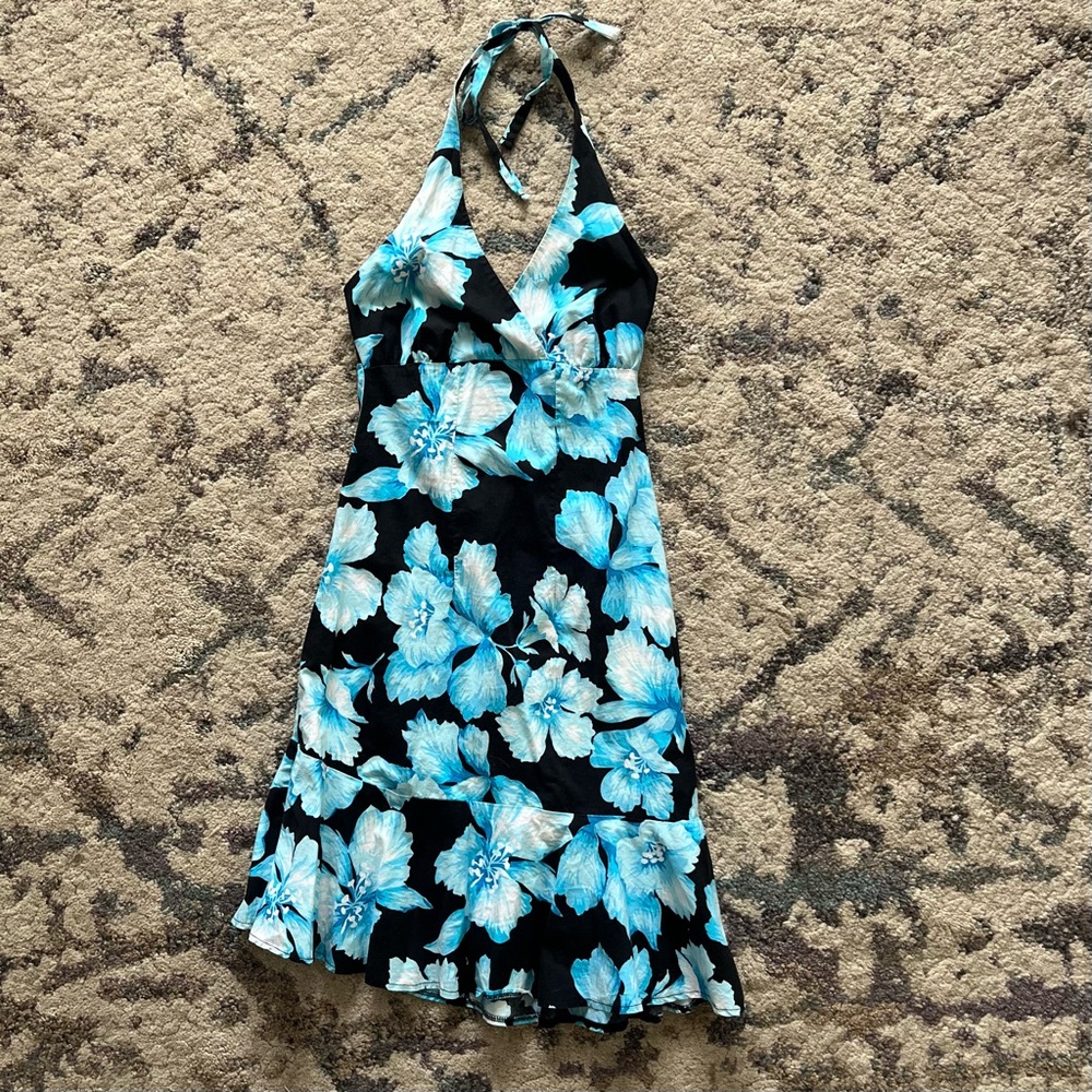 Floral Halter Mini Dress in Blue